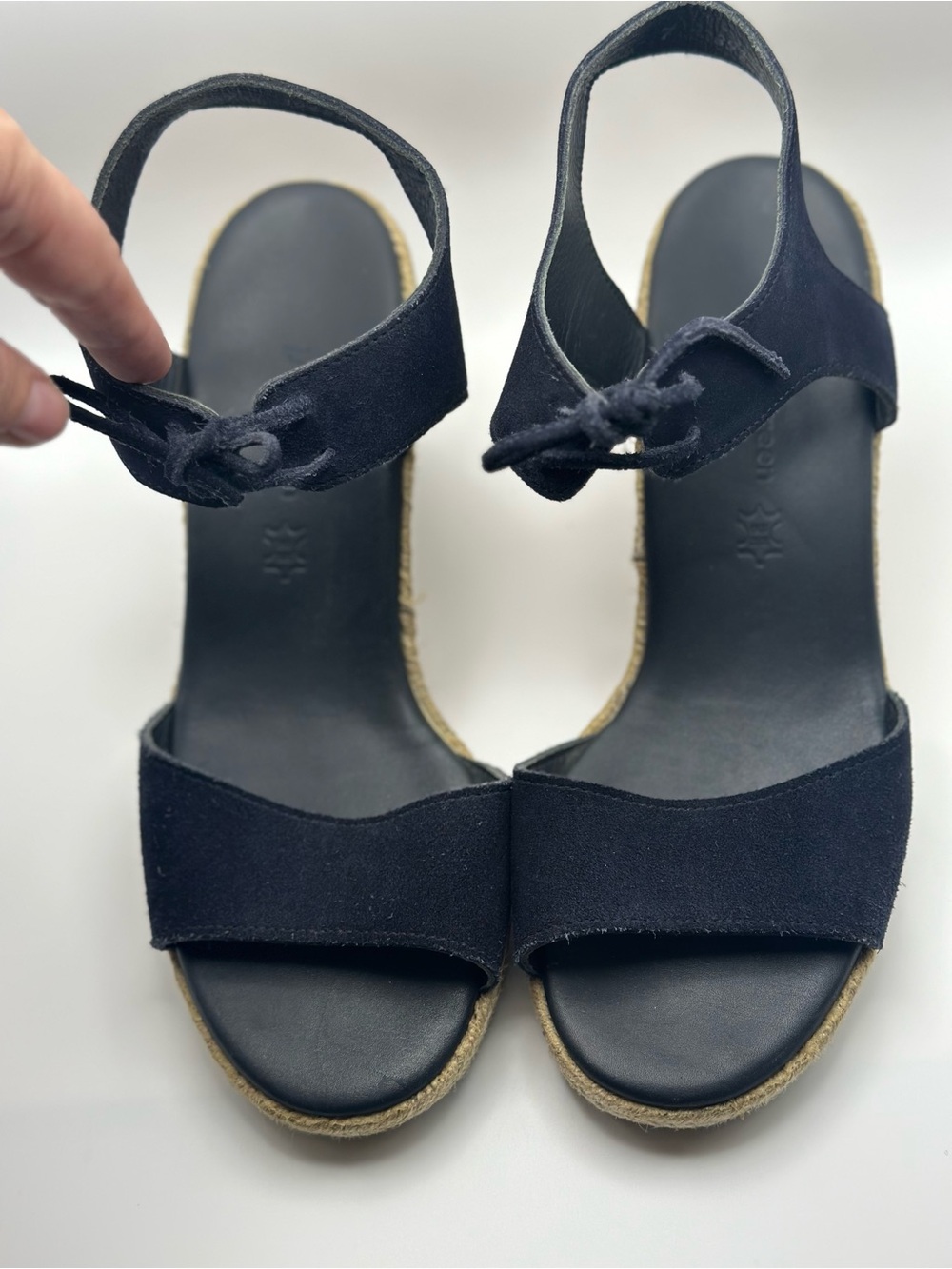 Paul Green Black Suede Ankle-Tie Espadrille Wedge Sandals